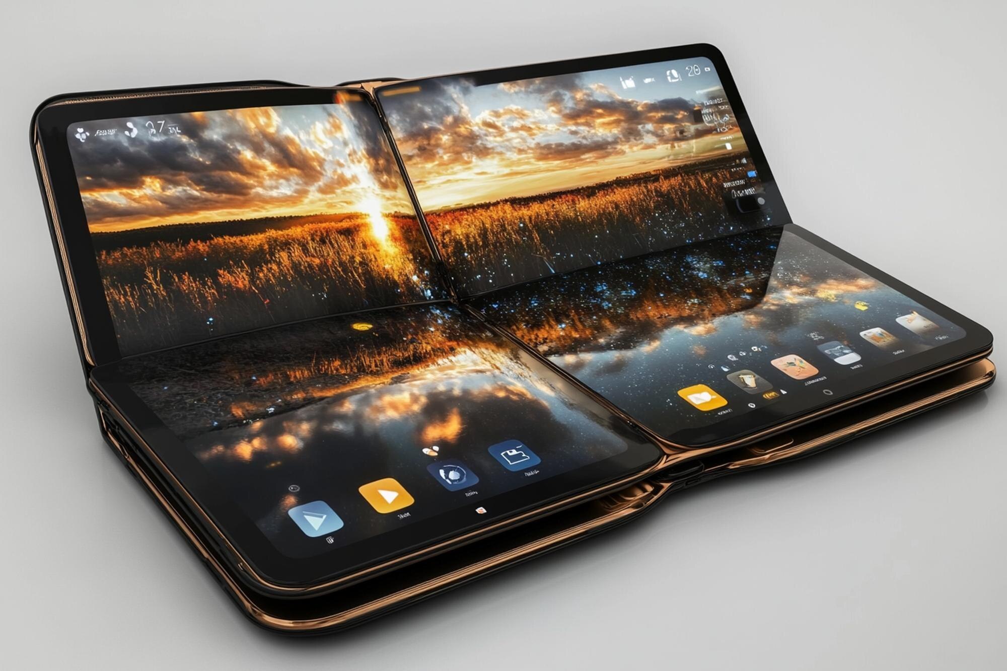 Zgięty tablet z podwójnym wyświetlaczem